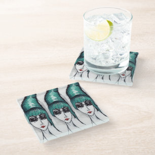 Mother Monster Teal Beehive Drawing Original Art Glass Coaster