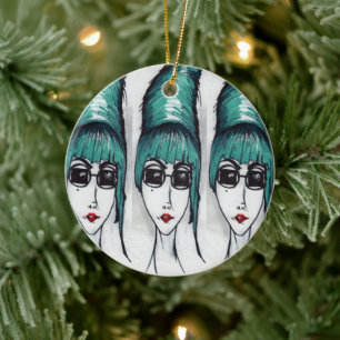 Mother Monster Teal Beehive Sunglasses Pop Art Ceramic Tree Decoration
