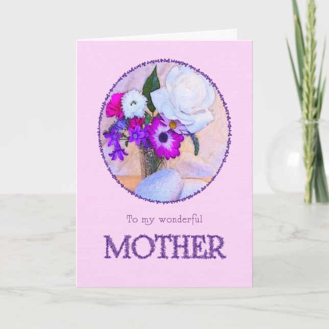 Mother, Mother's day card with painted flowers. (Front)
