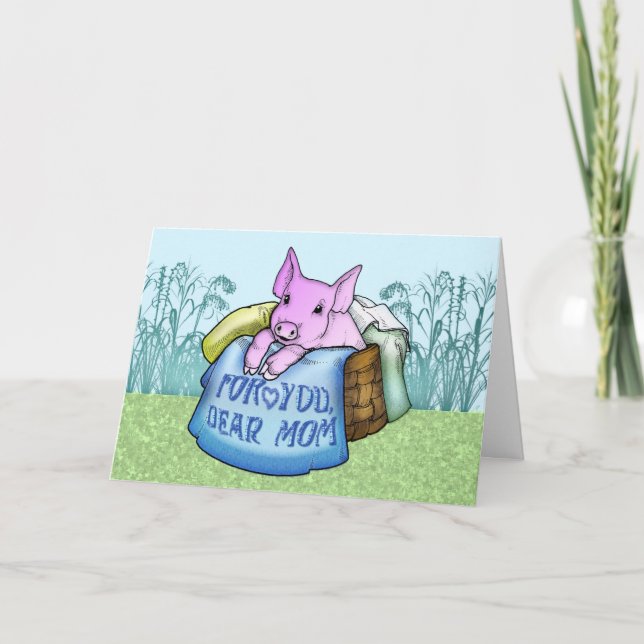 Mother, Mother's Day, Cute Pig in a basket Card (Front)