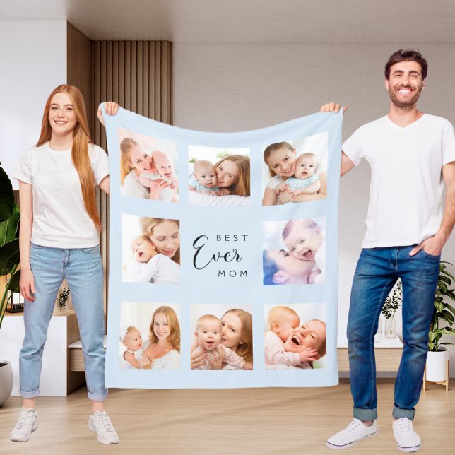 Mother mum baby blue photo collage fleece blanket (Creator Uploaded)