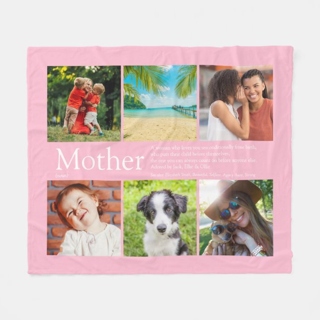 Mother Mum Definition Family Photo Collage Pink Fleece Blanket (Front (Horizontal))
