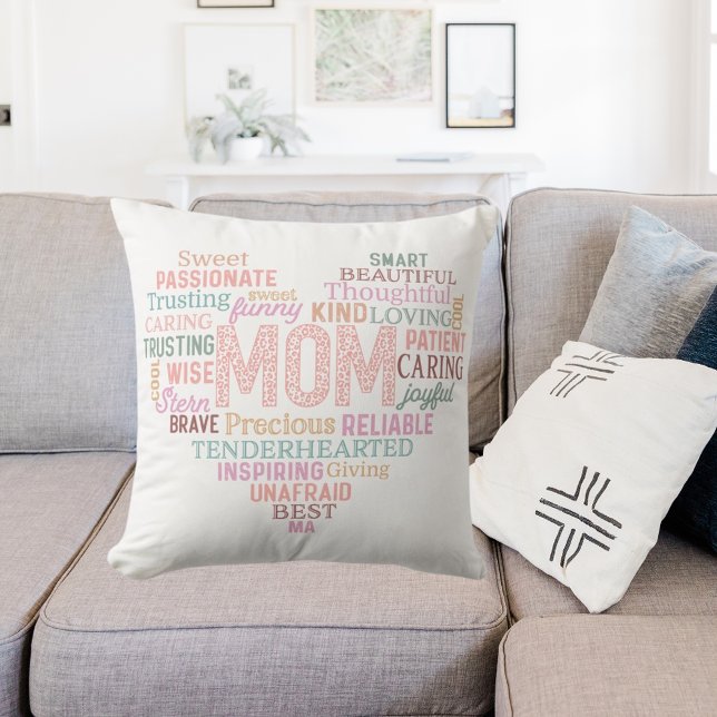 Mother mum heart word art pink peach cushion (Creator Uploaded)