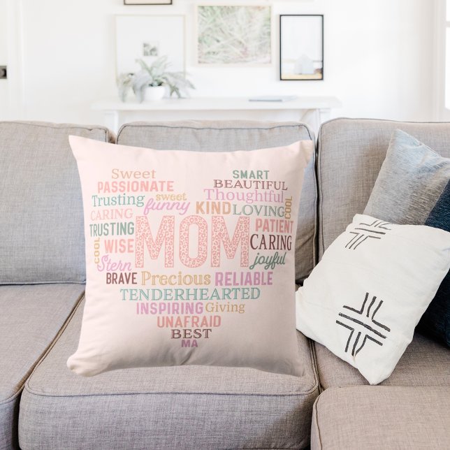 Mother mum heart word art pink peach cushion (Creator Uploaded)