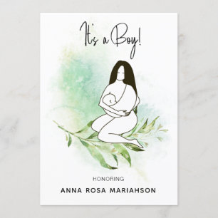 *~* Mother Mum Holding Baby Leaves Baby Shower Boy Invitation