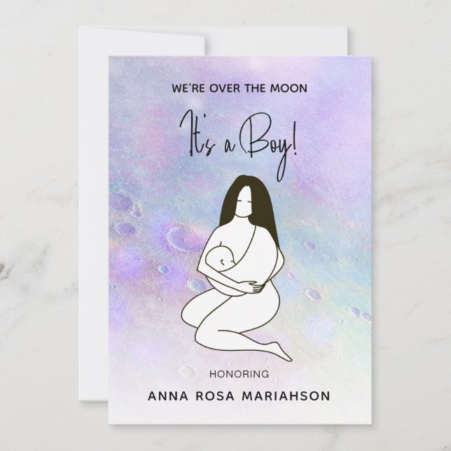 * Mother Mum Holding Baby Moon Crater Shower Boy Invitation (Front)