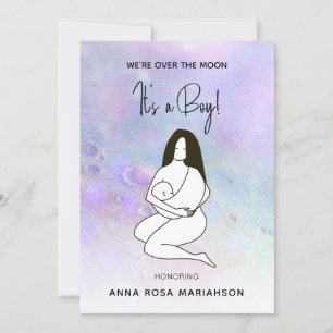 *~* Mother Mum Holding Baby Moon Crater Shower Boy Invitation