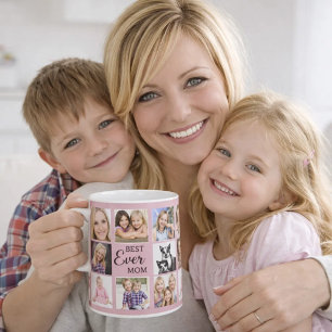 Mother mum photo collage dusty rose pink coffee mug