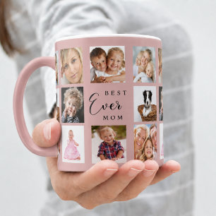 Mother mum photo collage dusty rose pink coffee mug