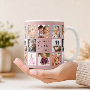 Mother mum photo collage dusty rose pink coffee mug