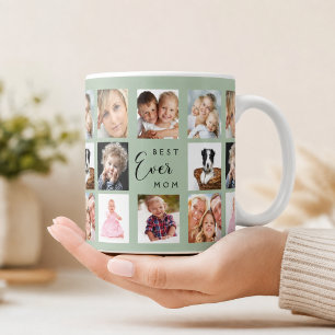 Mother mum photo collage sage green coffee mug