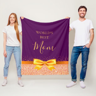Mother Mum purple rose gold bow Fleece Blanket