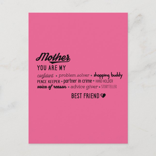 Mother My Confidant Best Friend Holiday Postcard (Front)
