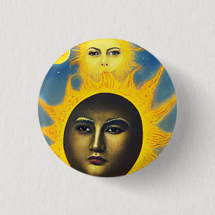 Mother Nature Sun Moon face Original fantasy art 3 Cm Round Badge