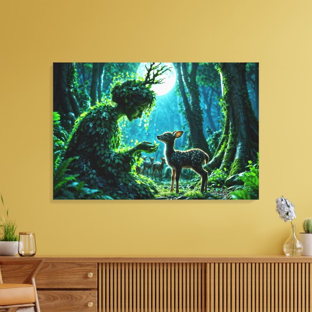 Mother nature's gentle touch on a spotted fawn canvas print (Insitu(LivingRoom))