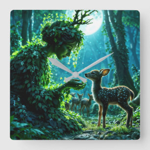 Mother nature's gentle touch on a spotted fawn square wall clock