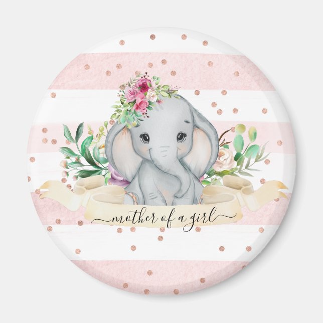 Mother of a Girl - Baby Elephant and Flowers Magnet (Front)