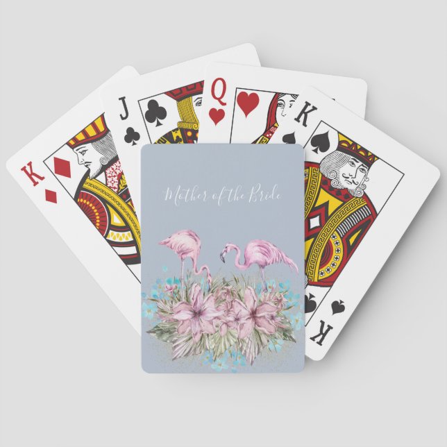 MOTHER-OF-BRIDE Blushing Flamingo Tropical Wedding Playing Cards (Back)