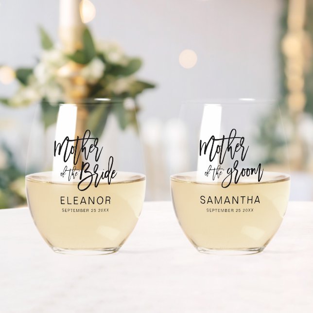 Mother of Bride & Groom Gifts Name Date Wedding Stemless Wine Glass (Insitu (Wedding))