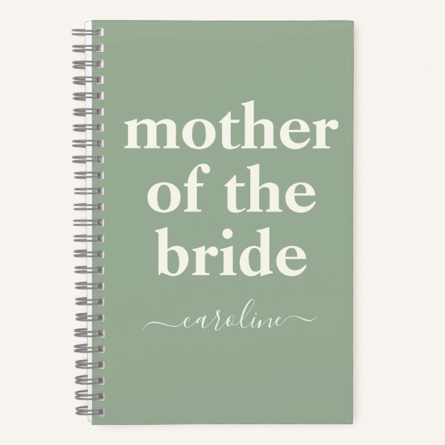Mother of Bride Minimal Modern Name | Sage Green  Notebook (Front)