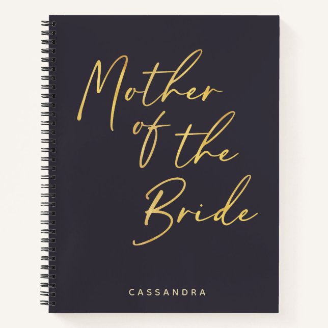 Mother of Bride Minimalist Gold Navy Personalised Notebook (Front)
