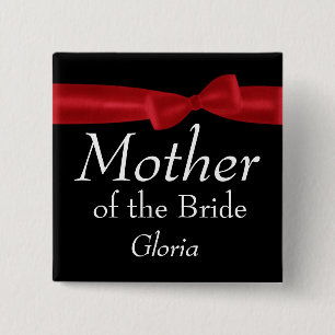 MOTHER of Bride Red Bow Wedding Custom Name 15 Cm Square Badge