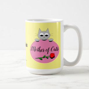 Mother of Cats Cute Grey Cat with Red Rose Coffee Mug