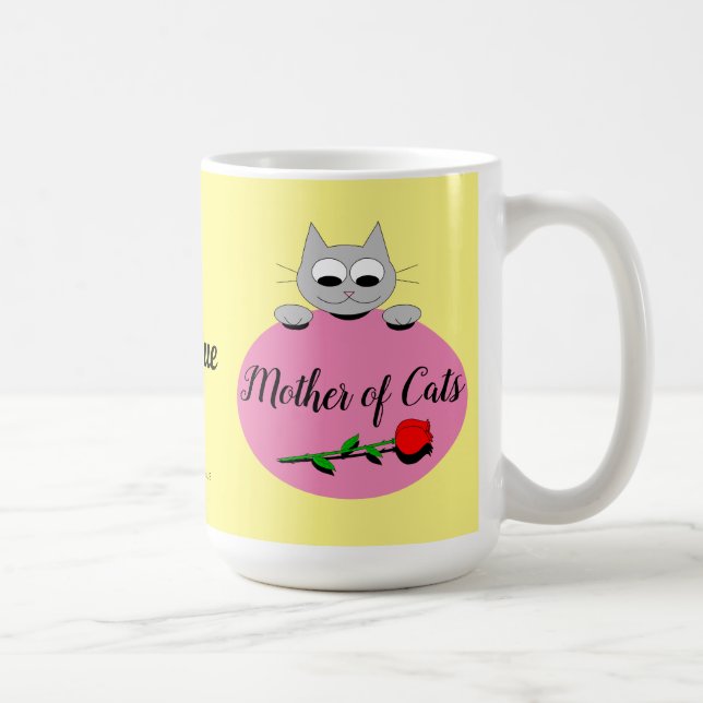 Mother of Cats Cute Grey Cat with Red Rose Coffee Mug (Right)
