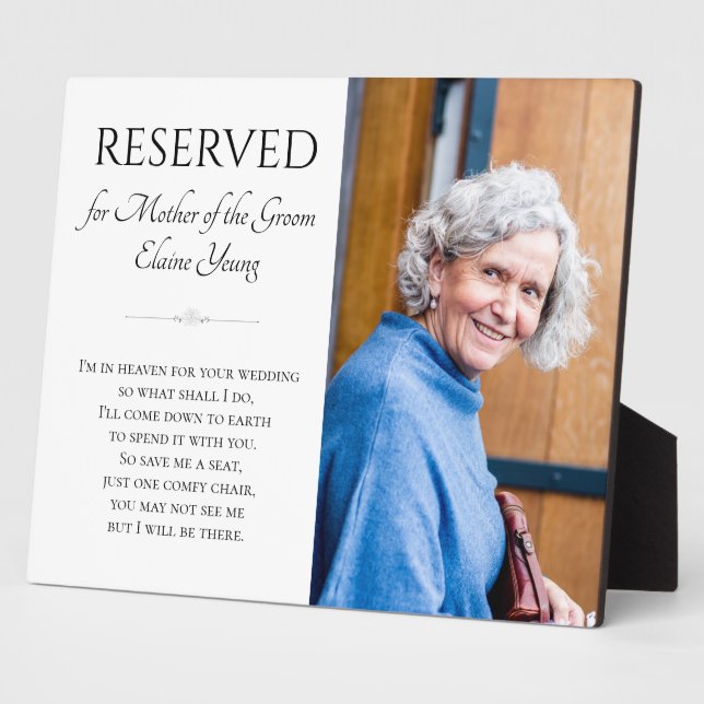 Mother of Groom Save A Seat Photo Memorial Wedding Plaque (Side)