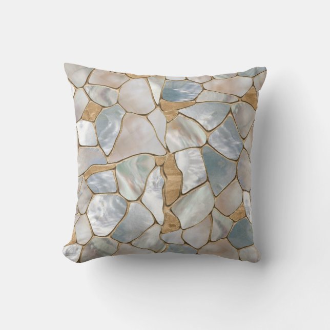 Mother of pearl and Gold cells abstract Cushion (Front)