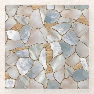 Mother of pearl and Gold cells abstract Glass Coaster