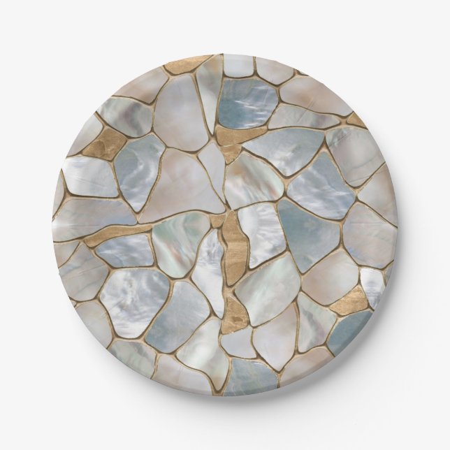 Mother of pearl and Gold cells abstract Paper Plate (Front)