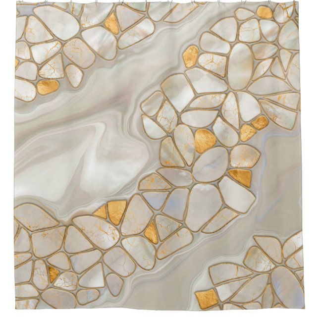 Mother of pearl and gold cells Abstract Shower Curtain (Front)