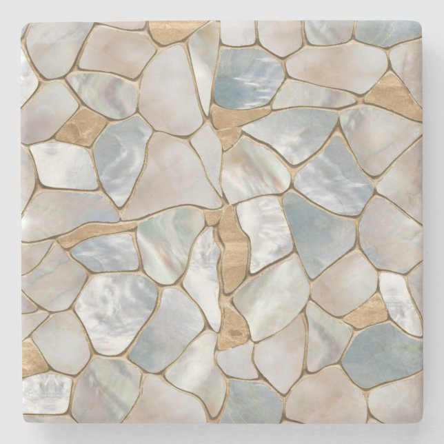 Mother of pearl and Gold cells abstract Stone Coaster (Front)