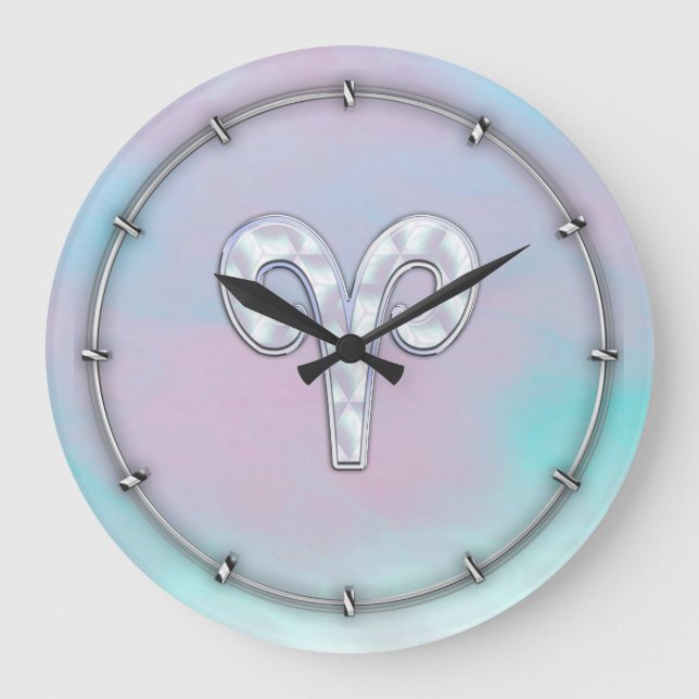 Mother of Pearl Aries Zodiac Symbol Decor Large Clock (Front)