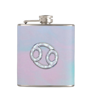 Mother of Pearl Cancer Zodiac Symbol Decor Hip Flask
