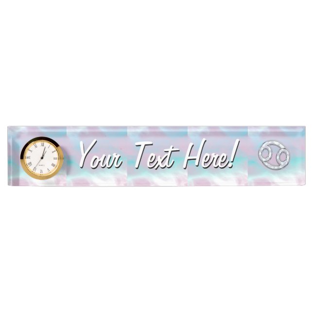 Mother of Pearl Cancer Zodiac Symbol Decor Nameplate (Front)