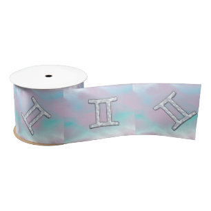 Mother of Pearl Decor Gemini Zodiac Symbol Satin Ribbon