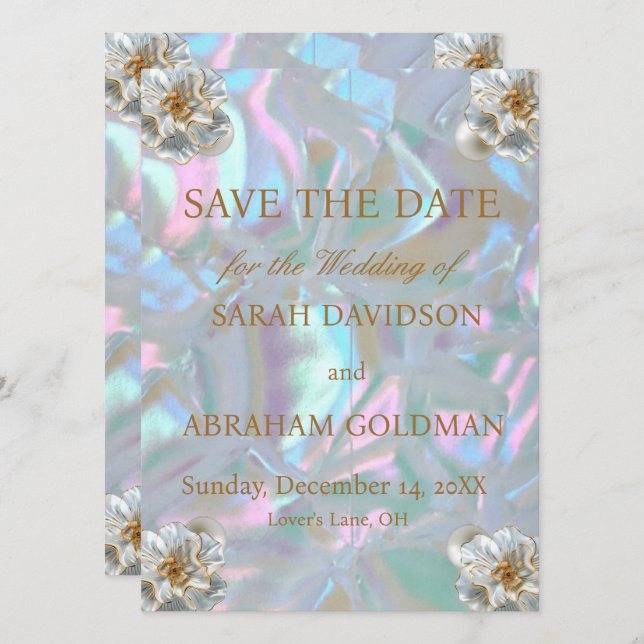 Mother of Pearl Elegant Wedding Save the Date Invitation (Front/Back)
