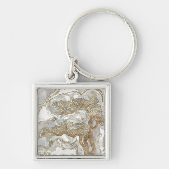 Mother of pearl Golden Tree Key Ring (Front)