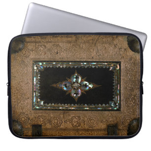 Mother Of Pearl Inlaid Old Leather Book Cover