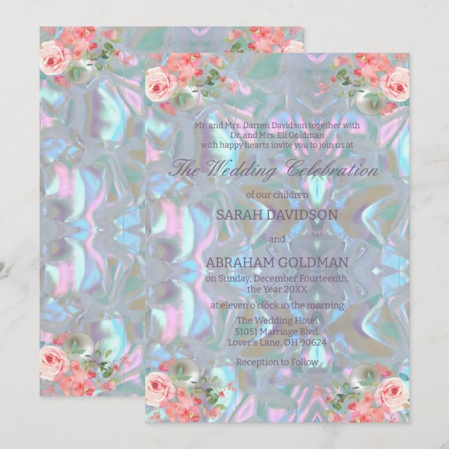 Mother of Pearl Iridescent Elegant Wedding  Invitation (Front/Back)