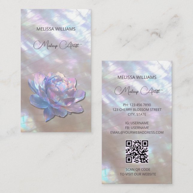  Mother-of-pearl Iridescent Peony Business Card (Front/Back)