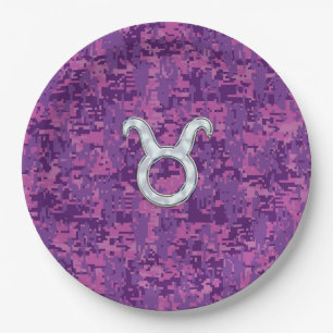 Mother of Pearl Like Taurus Symbol on Digital Camo Paper Plate