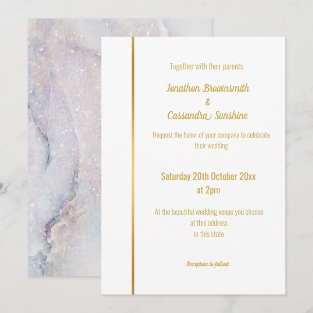 MOTHER OF PEARL LILAC MARBLE GOLD WEDDING  INVITAT INVITATION (Front/Back)