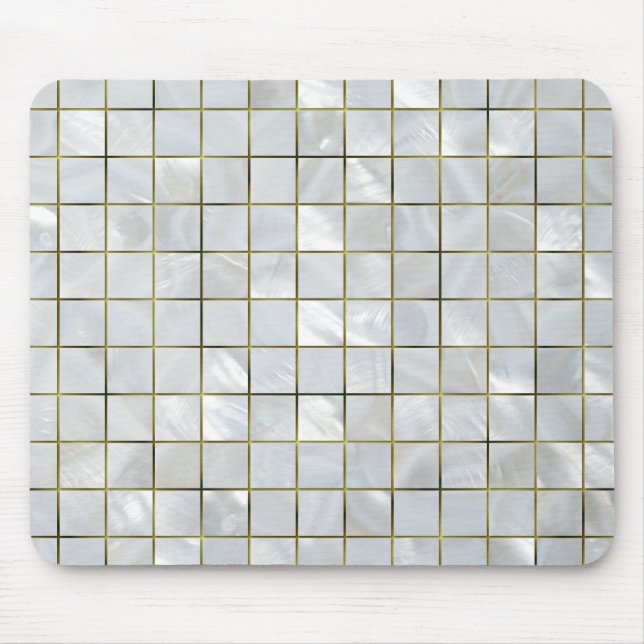 Mother of Pearl Mosaic with Gold Foil Grid Mouse Mat (Front)