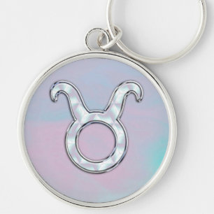 Mother of Pearl Nacre Style Taurus Sign Key Ring
