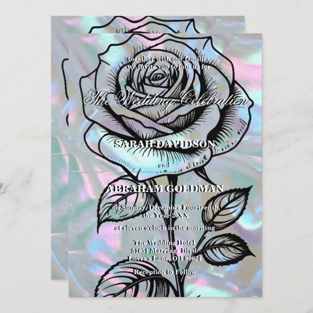 Mother of Pearl Rose Wedding Invitations (Front/Back)