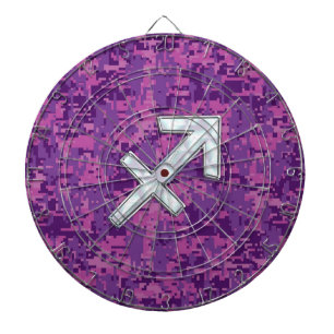 Mother of Pearl Sagittarius Symbol Fuchsia Camo Dartboard