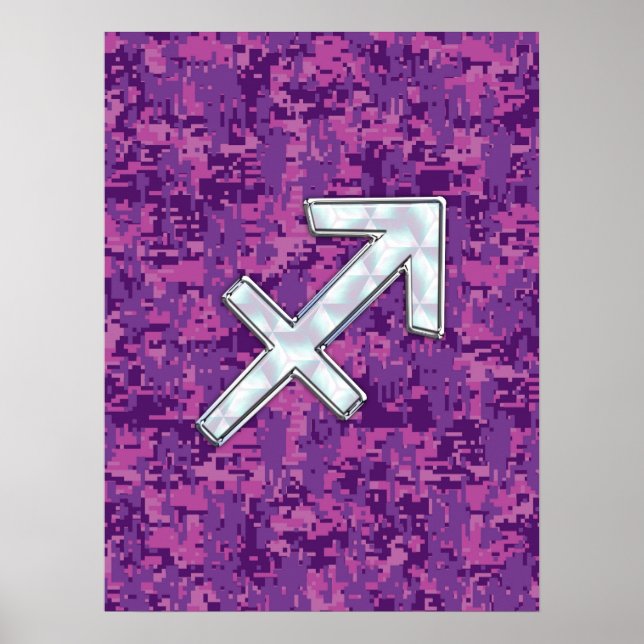 Mother of Pearl Sagittarius Symbol Fuchsia Camo Poster (Front)